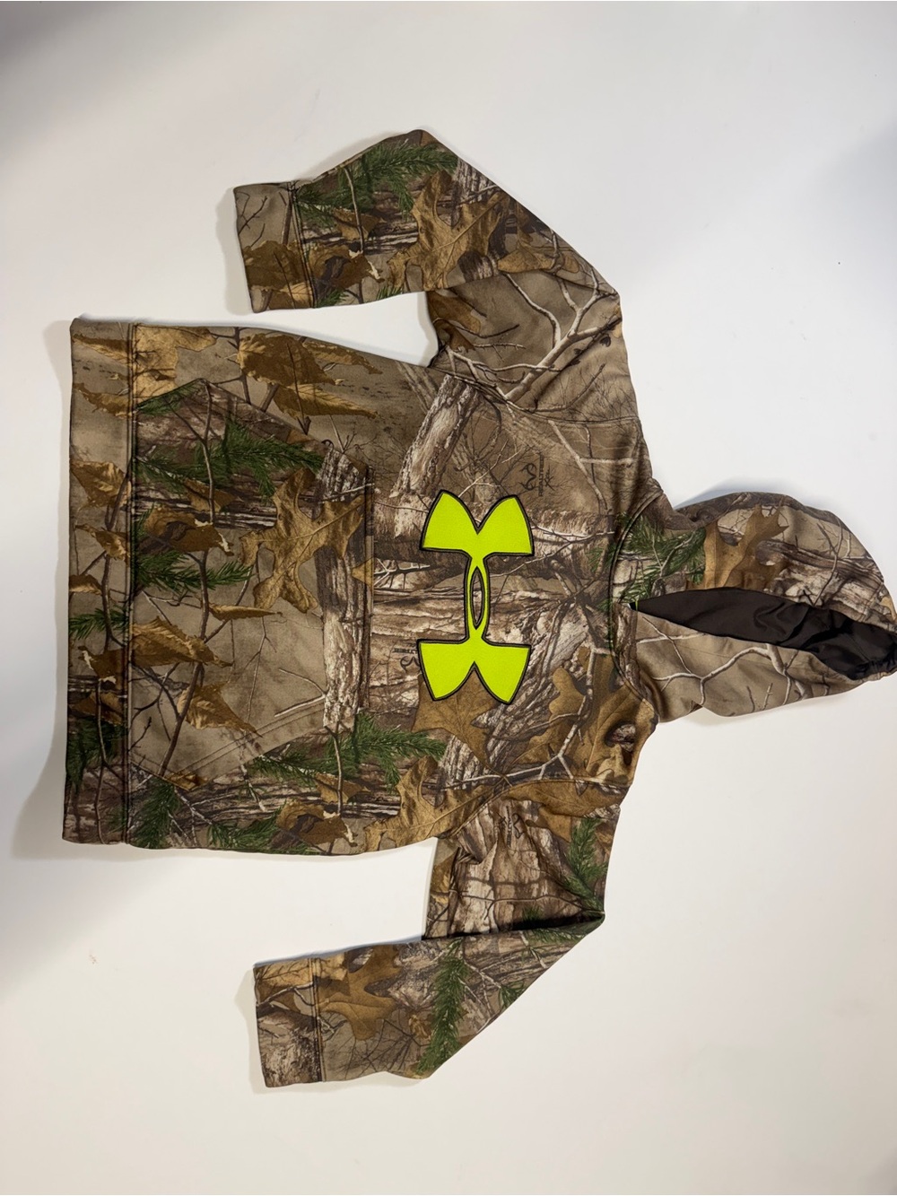 Under Armour Kids Camo Hoodie with Neon Green Logo - Brown/Green - Picture 2 of 8